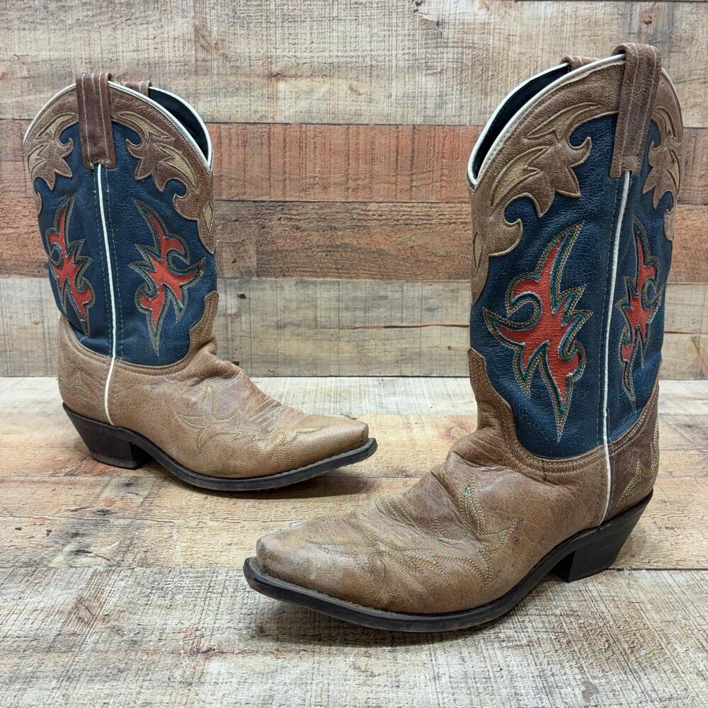 Laredo Boots Mens Size 8.5 42 Brown Leather Western Pointed Toe Mid Calf